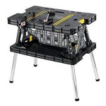 Keter ?C 197283 Folding Table Work Bench for Miter Saw Stand, Woodworking Tools and Accessories with Included 12 Inch Wood Clamps ?C Easy Garage Storage Black/Yellow