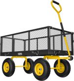 Steel Garden Cart, 2-in-1 1400 lbs Heavy Duty Utility Wagon, with Removable Mesh Sides to Convert into Flatbed, 240 U-Turn 13" Pneumatic Tires Garden Wagon for Farm Yard Lawn Garden Camping - Image 4