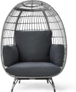 Best Choice Products Wicker Egg Chair, Oversized Indoor Outdoor Lounger for Patio, Backyard, Living Room w/ 4 Cushions, Steel Frame, 440lb Capacity - Ivory - Image 10