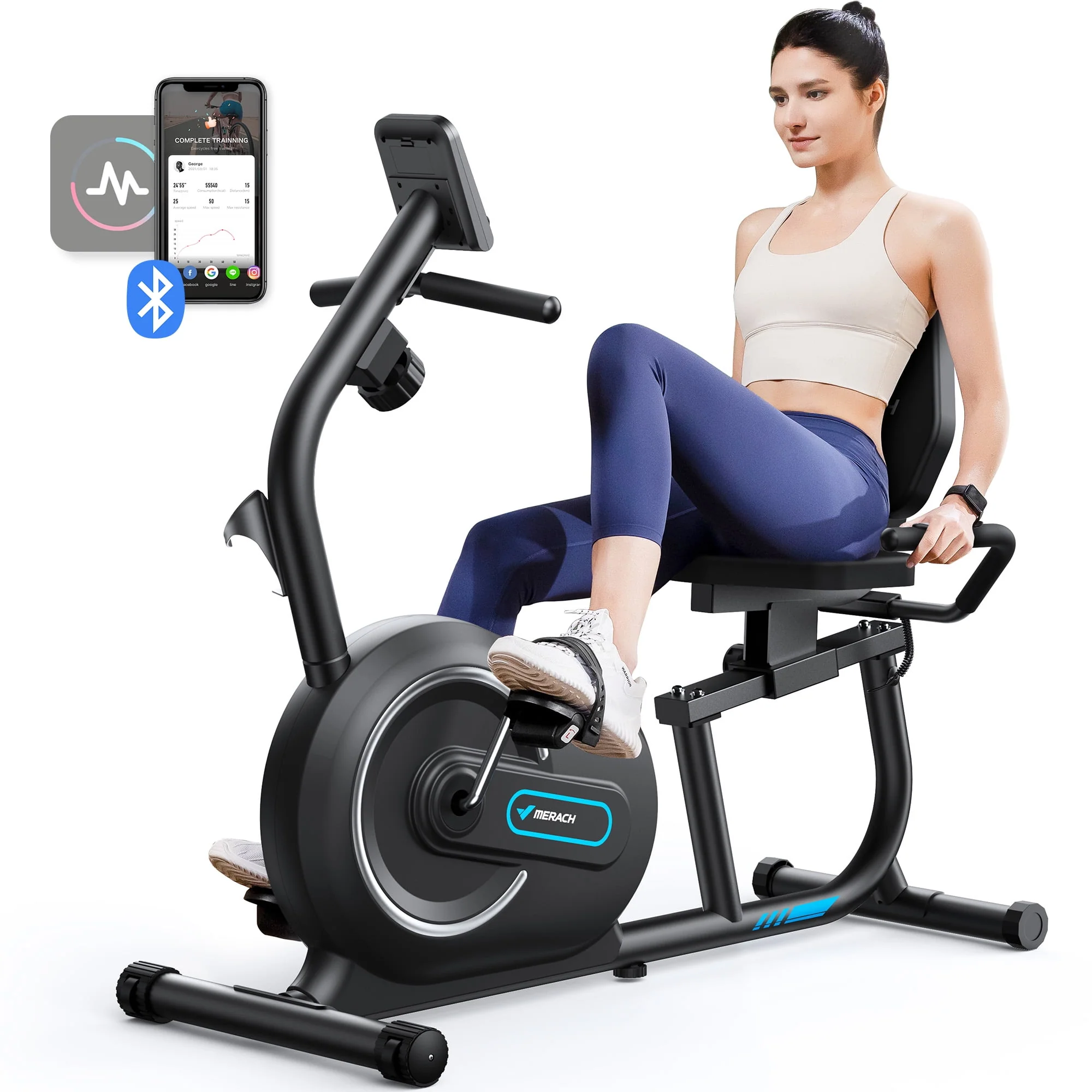 C88272B2-8F58-9170-0F24-80C01FC3668A MERACH Recumbent Exercise Bikes for Home Sit Down Stationary Bicycle Magnetic 8 Levels Resistance Indoor Cycling Bike with Free APP - Image 1
