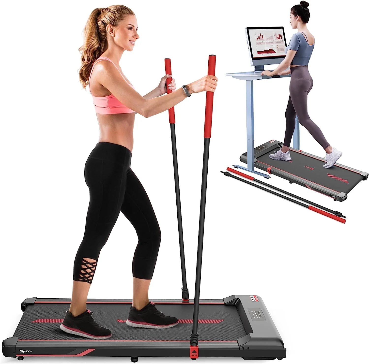 E82E8AC3-D381-E4C8-E895-2F95CEAF89D2 Superjoe Walking Pad Treadmill Under Desk 2 in 1 with Remote Control & Removable Handrails, Under Desk Treadmills for Home Exercise, Walking Running Jogging Machine LED Display Free Installation, Red - Image 1