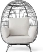 Best Choice Products Wicker Egg Chair, Oversized Indoor Outdoor Lounger for Patio, Backyard, Living Room w/ 4 Cushions, Steel Frame, 440lb Capacity - Ivory - Image 42